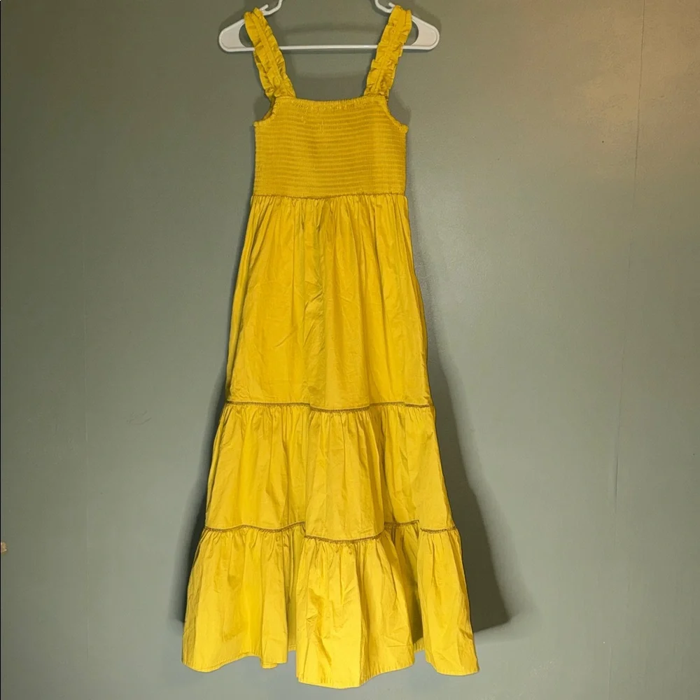 Anthropologie opt Colette smocked tiered Cotton Dress in Chartreuse Size S - Picture 3 of 8